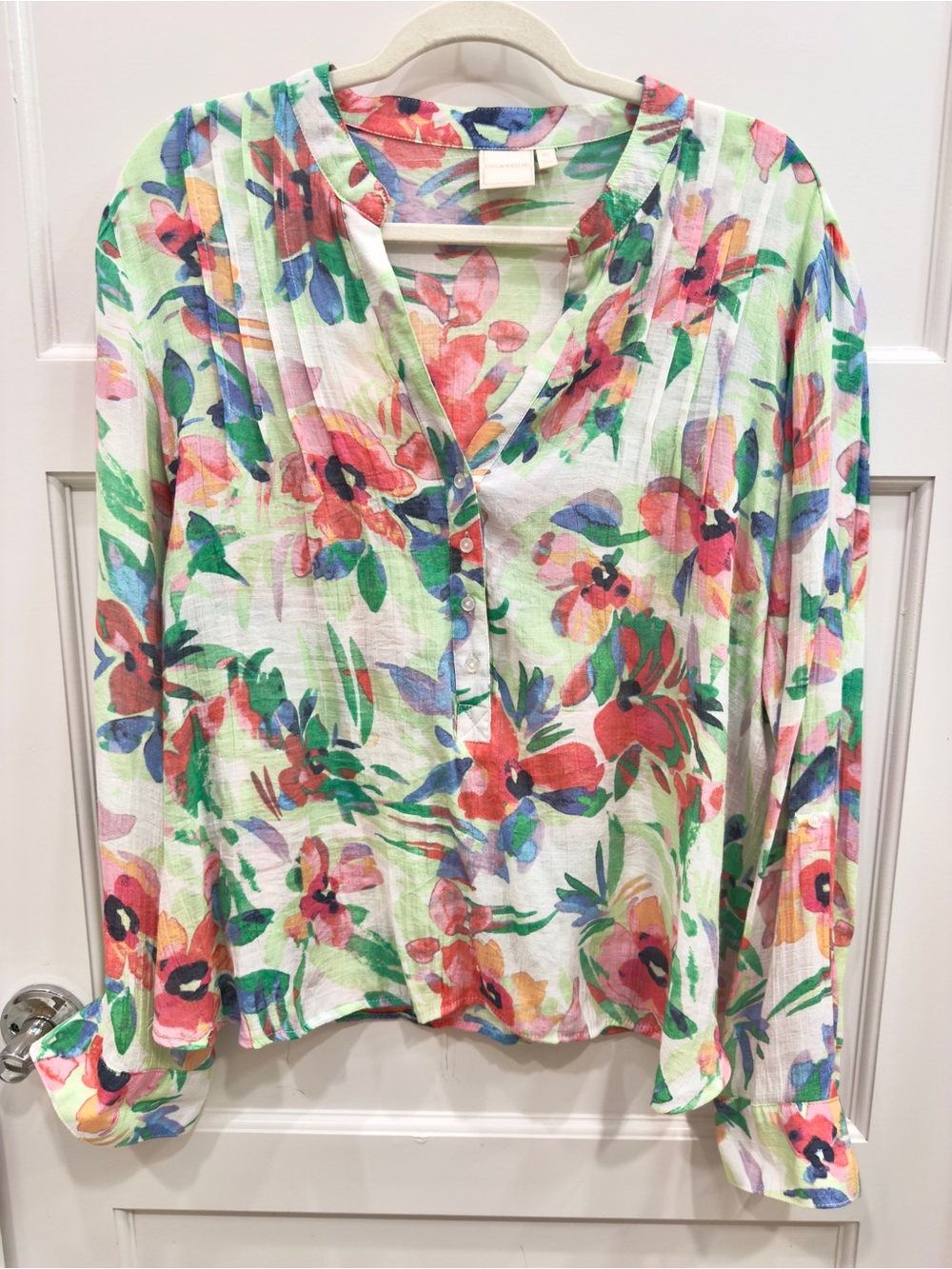 Zac and Rachel Floral Button-Front Women’s Top in White Multicolor Size XL